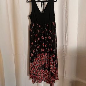 Torrid Black Floral Knit to Woven Hi-Lo Dress